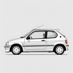 Fototapeta premium Side view illustration of a white compact hatchback car