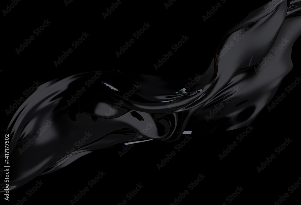 Aufkleber sleek 3d black liquid wave flows across a dark background, creating a sense of motion, elegance, and
