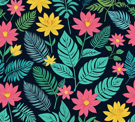 Bottanical pattern . Oil painting . Pattern to print for wall decorations. Spring flowers