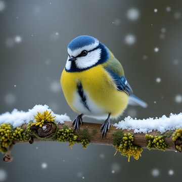 blue tit in winter