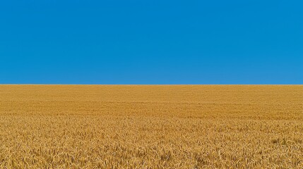 Fototapeta premium Golden Wheat Field Under Clear Blue Sky on a Sunny Day
