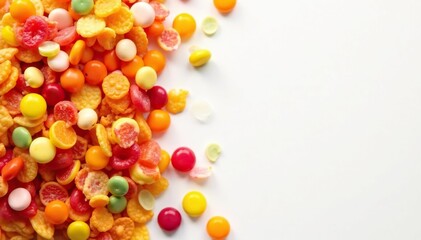 Obraz premium Pile of colorful candy, chips, and soda on white , image, colorful, photography