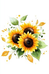 Naklejka premium Vibrant sunflower bouquet illustration nature floral art studio setting bright colors nature's beauty