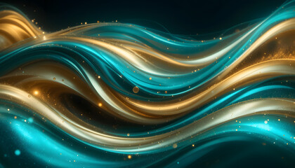 Abstract Gold and Teal Liquid Wave Background