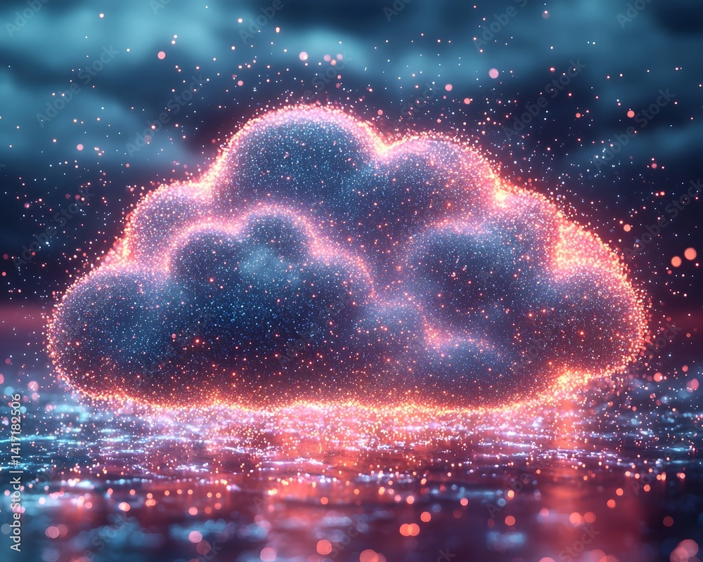 Poster luminous digital cloud symbolizing data flexibility and cloud computing