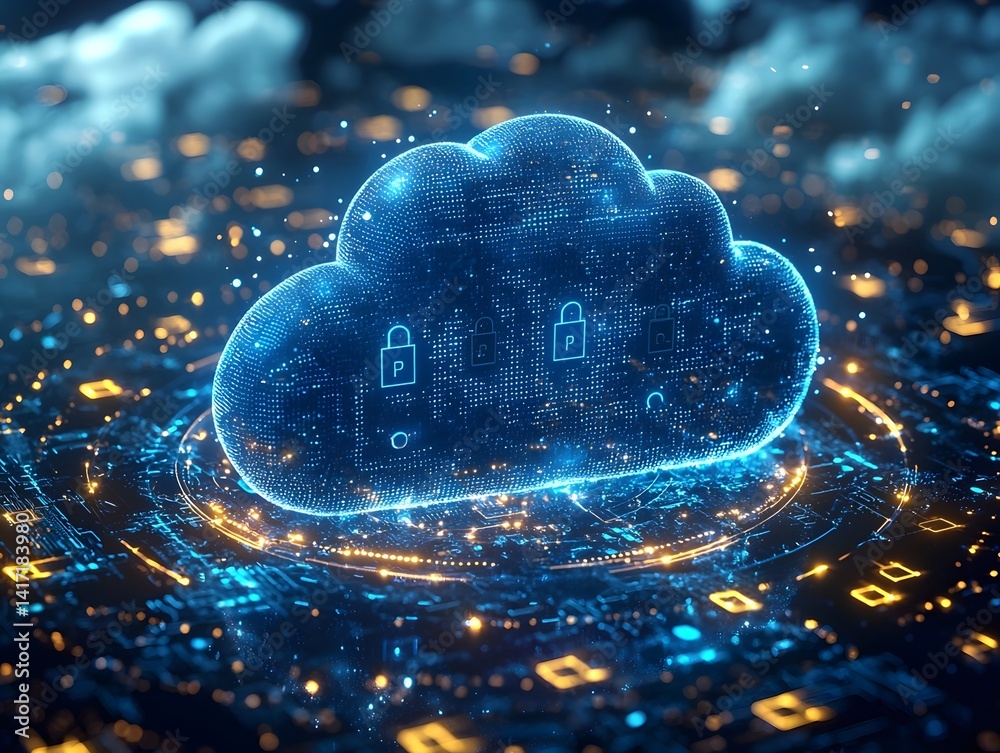 Poster digital cloud symbolizing data security and encryption
