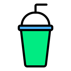 disposable plastic drink cup with straw vector illustration.
