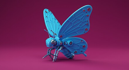 Blue butterfly robot insect mechanical wings metal robotics design automation future tech artificial