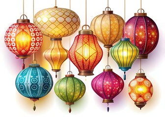 Paper Lanterns Clip Art - Decorative Asian Style