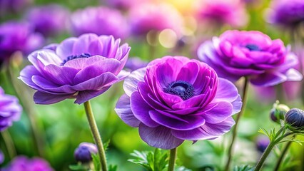 Obraz premium Purple Buttercup Flowers Close Up Nature Photography