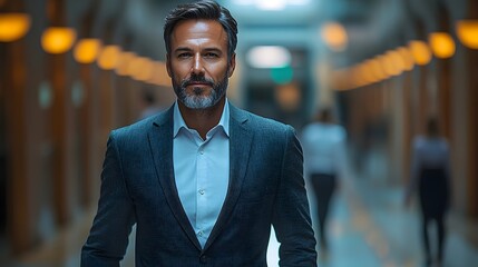 Fototapeta premium Confident business leader walking through a vibrant office environment