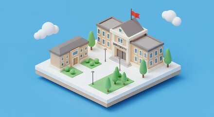 Isometric university building illustration design educational institution