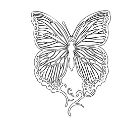 Outlined Butterfly with Abstract Flourish Design