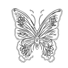 Floral Butterfly Line Art Vector Illustration