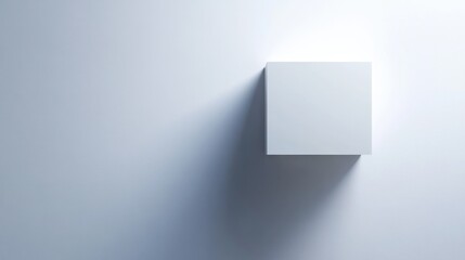 Single white cube on light grey background casting shadow.