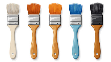 Assorted Paint Brushes with Wooden Handles on White Background