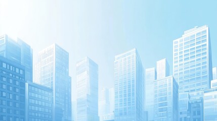 Obraz premium Low-angle view of a city skyline on a sunny day, with hazy blue buildings.