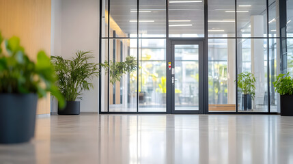 Fototapeta premium Modern office space with blurred background urban area interior photography bright atmosphere