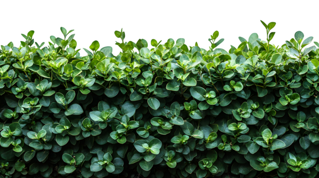 Garden hedge with thick greenery, HD landscaping detail, isolated on white background