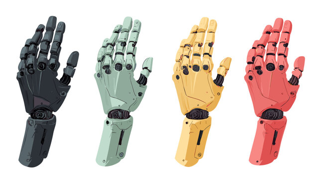 Four Robotic Hands in Various Colors