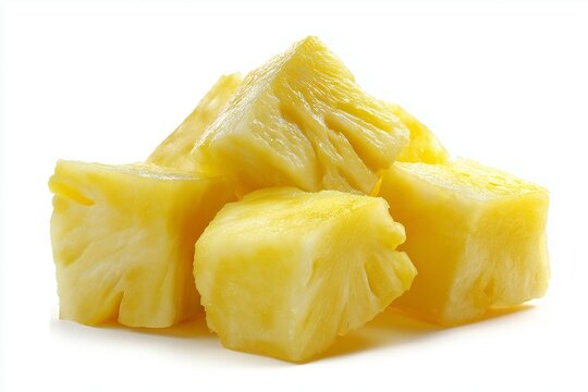 Fresh and juicy pineapple chunks isolated on white  background