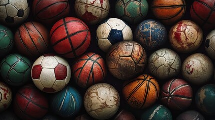 A lively collection of assorted sports balls showcased in an appealing fashion, including soccer and basketball. illustration