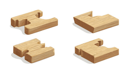Isometric Light Brown Cracked Wooden Blocks Puzzle Pieces