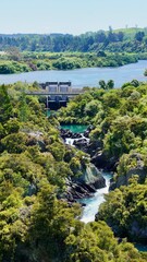 New Zealand Aratiatia gorge river rapids and dam
