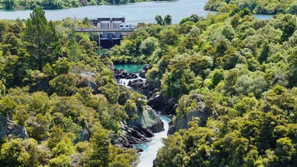 New Zealand Aratiatia gorge river rapids and dam