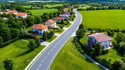Aerial View Suburban Homes Green Fields - Aerial photography
