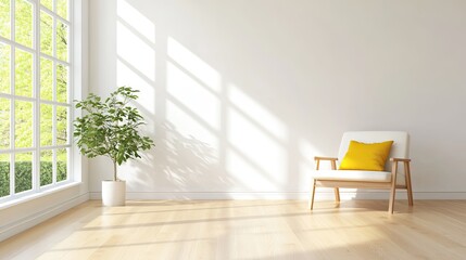 Stylish living room design with neutral palette bright sunlight interior decor modern space cozy atmosphere