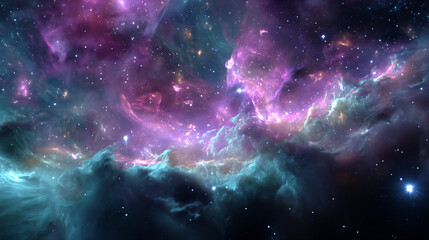 Vivid Space Nebula with Star Clusters, Galaxy