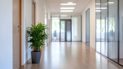 Obraz premium Office corridor scene with blurred background modern workspace professional environment focused view