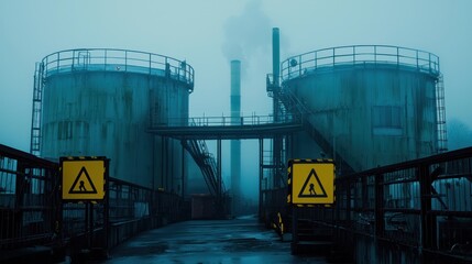Obraz premium Misty Industrial Landscape: A Cold, Steel Giant