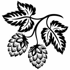 Black and White Hop Vine Illustration, Floral Vector Design © Graphics store 