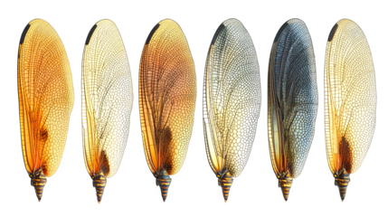 dragonfly wing set with fine detail, isolated on white background