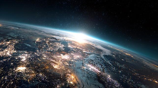 Earth from Space at Night with City Lights