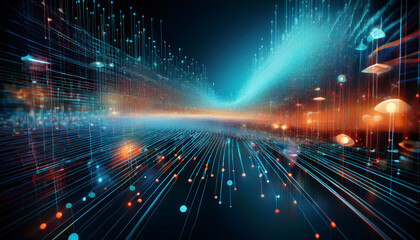 Obraz premium 003-063-294-Viral networks resembling digital data streams. Emphasize the negative space on the left for (3)