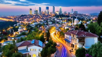 Istanbul Skyline Night View: Cityscape Panorama - Cityscapes at dus.