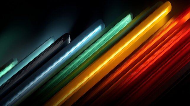 Tilted, color-gradient, glowing blocks against dark background abstraction