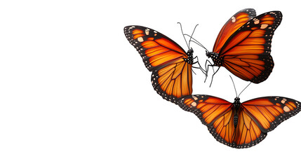 Naklejka premium fluttering orange butterflies isolated on white background, high-definition, realistic look