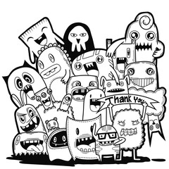 Hand-drawn illustrations, monsters doodle, Hand Drawn cartoon monster illustration,Cartoon crowd doodle hand-drawn Doodle style.black and white stripes coloring  book.