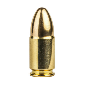 Single brass bullet isolated on PNG transparent background, cut out