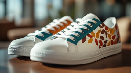 This image presents a pair of creatively designed sneakers adorned with elegant floral patterns, embodying a blend of style and artistic expression, perfect for fashion-forward individuals.