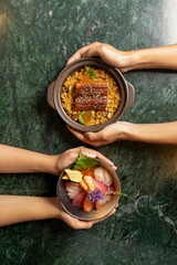 Culinary delight handcrafted japanese cuisine modern restaurant food photography elegant setting aesthetic view fresh ingredients for seo impact