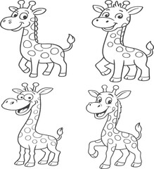 Obraz premium Goofy Cartoon Giraffe Outline | Black and White Funny Animal Drawing