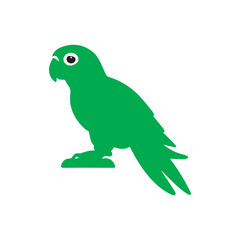 Cartoon green parrot on a branch with a fun and cute wildlife theme