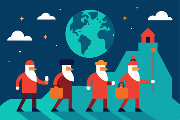 Naklejka premium santa claus with christmas tree
