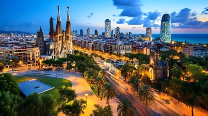 Obraz premium Barcelona Night Skyline: Sagrada Familia & Cityscape - Cityscapes