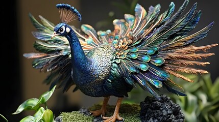 Obraz premium A peacock spreading its iridescent feathers in full display